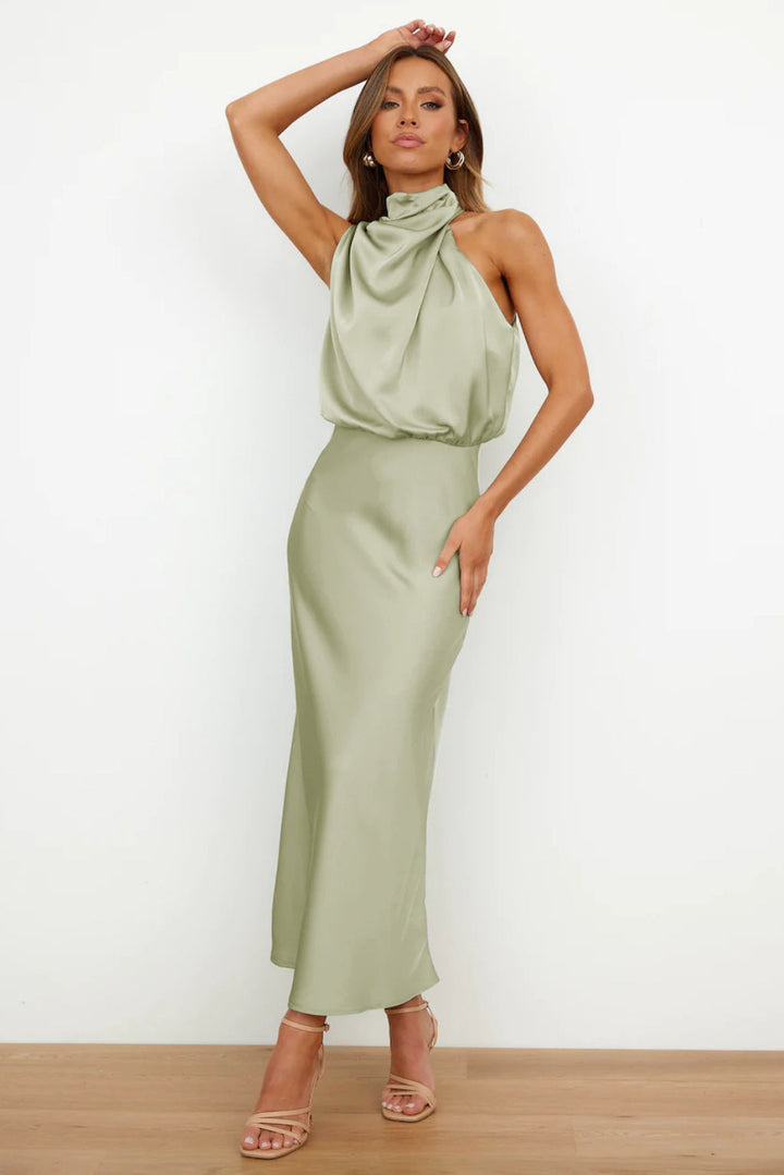 The Rebecca | Satin Maxi Dress with Halter Neck