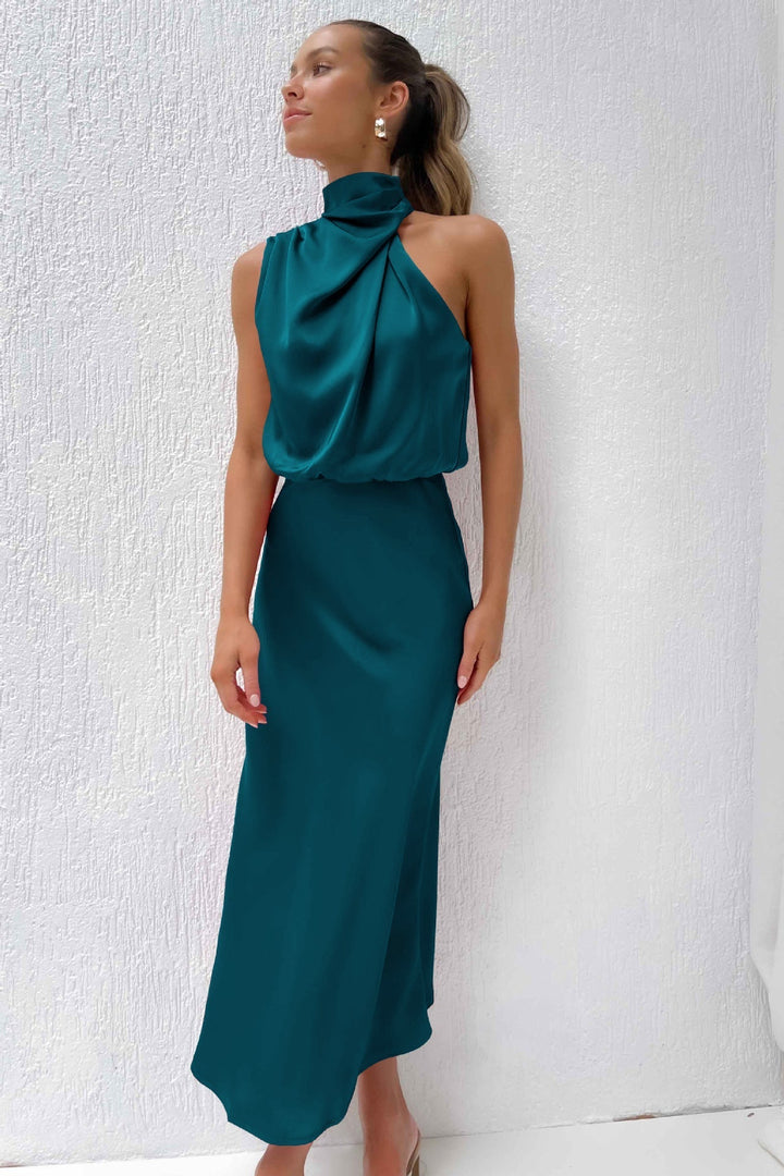 The Rebecca | Satin Maxi Dress with Halter Neck