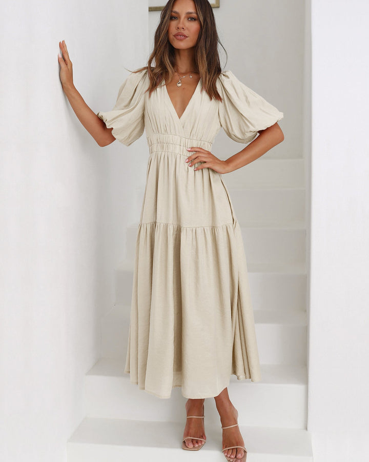 The Claudine™ | Vneck Balloon Sleeve Maxi Dress