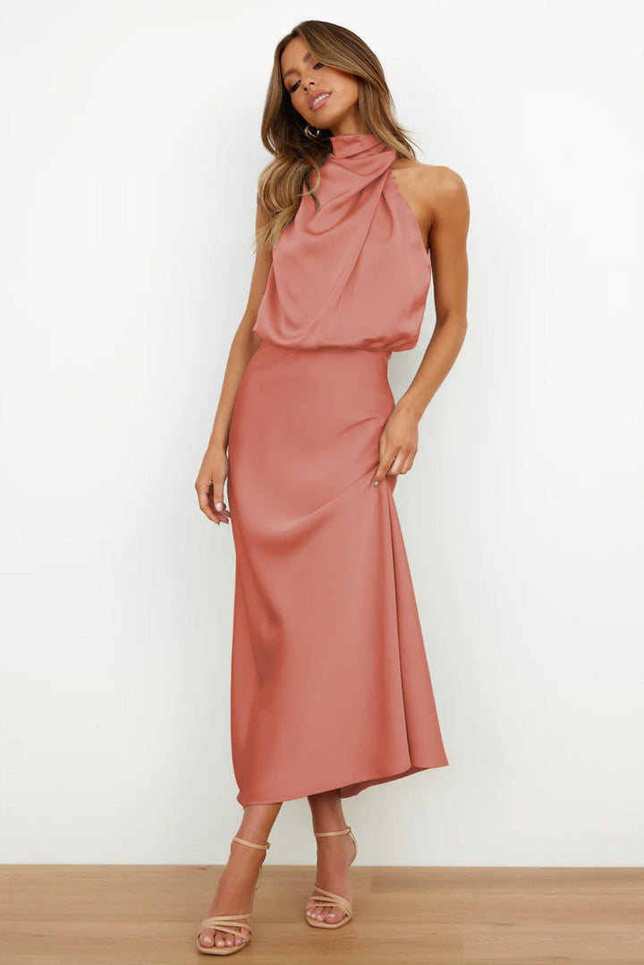 The Rebecca | Satin Maxi Dress with Halter Neck
