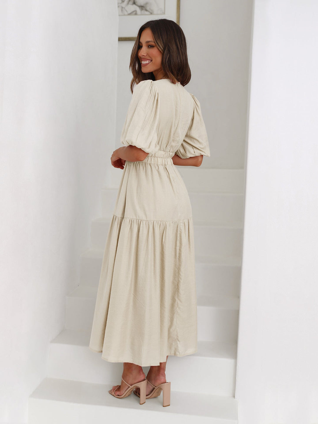The Claudine™ | Vneck Balloon Sleeve Maxi Dress