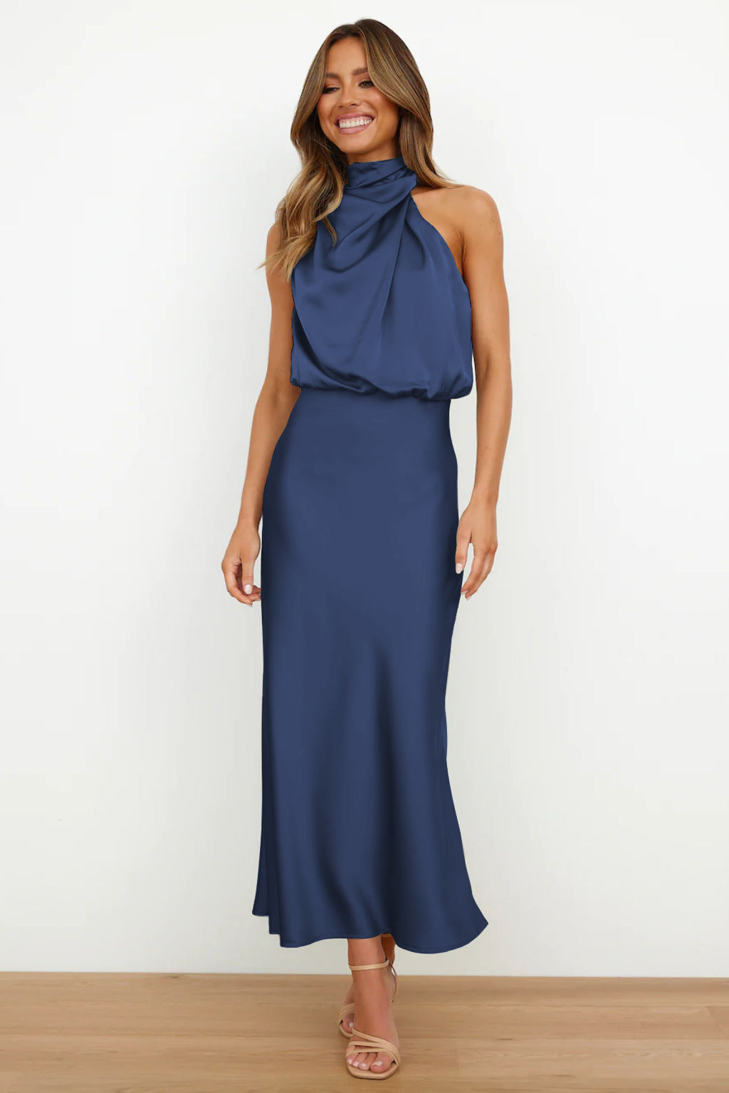The Rebecca | Satin Maxi Dress with Halter Neck