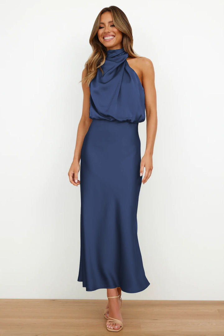 The Rebecca | Satin Maxi Dress with Halter Neck