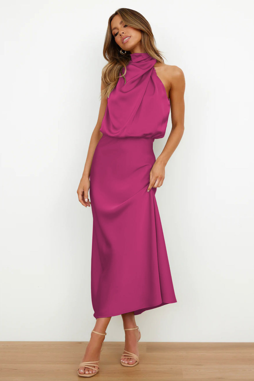 The Rebecca | Satin Maxi Dress with Halter Neck