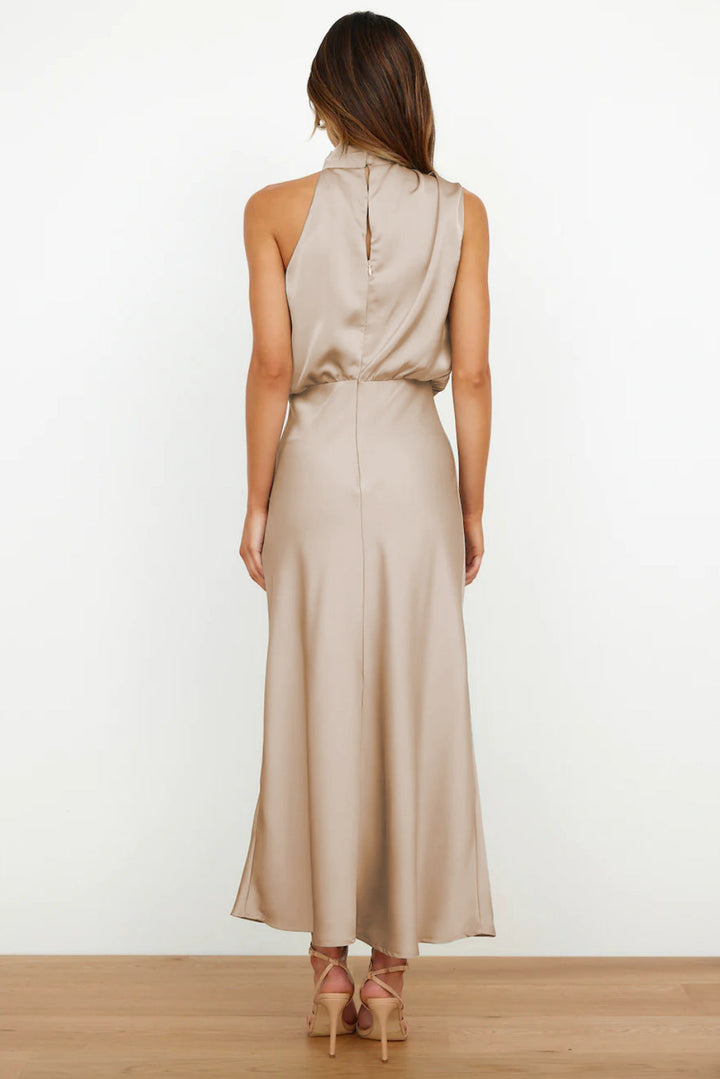 The Rebecca | Satin Maxi Dress with Halter Neck
