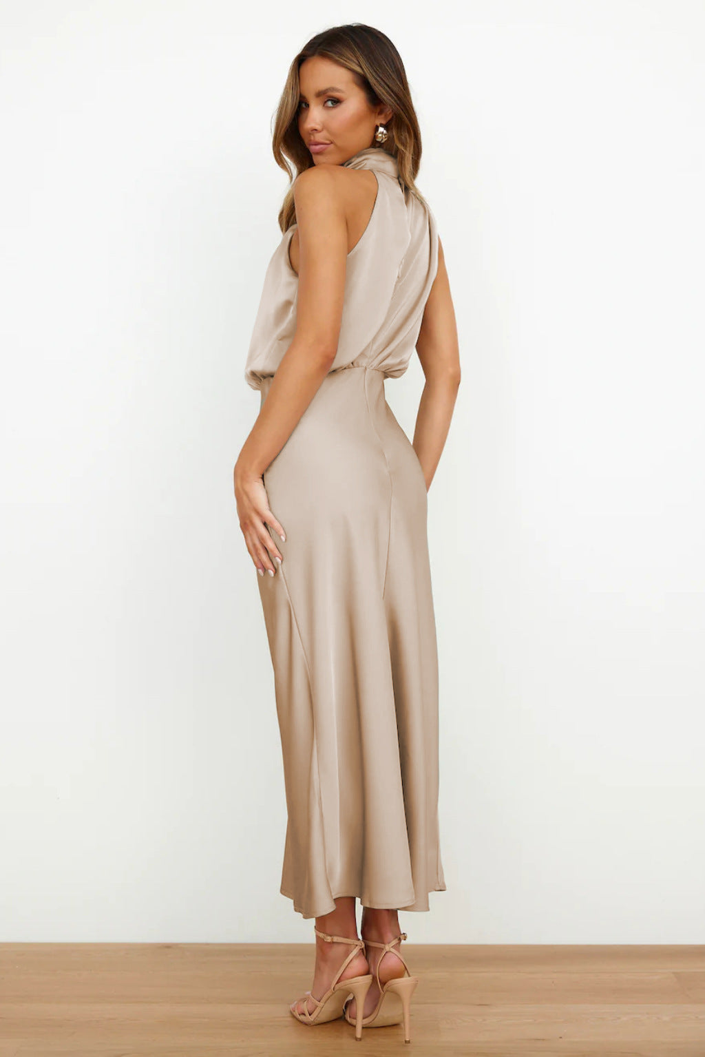 The Rebecca | Satin Maxi Dress with Halter Neck