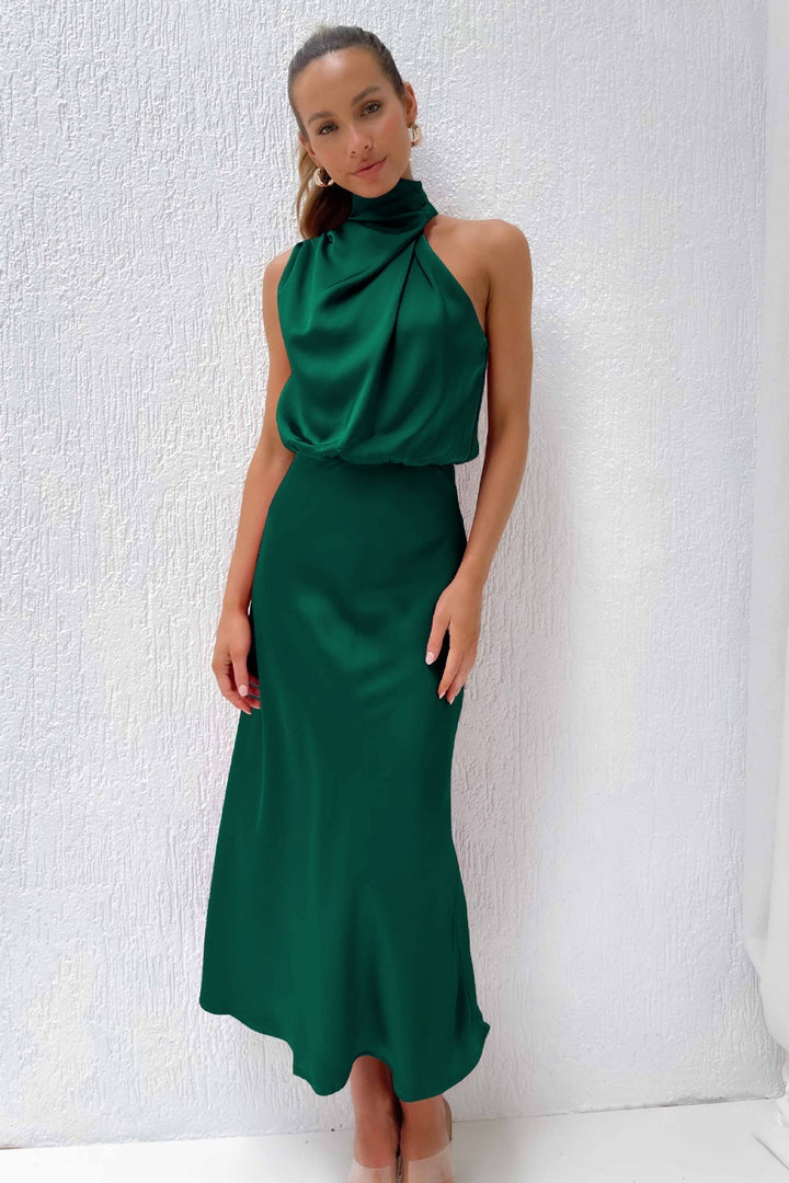 The Rebecca | Satin Maxi Dress with Halter Neck