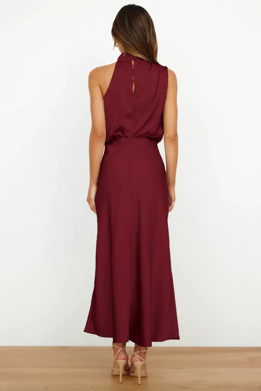 The Rebecca | Satin Maxi Dress with Halter Neck