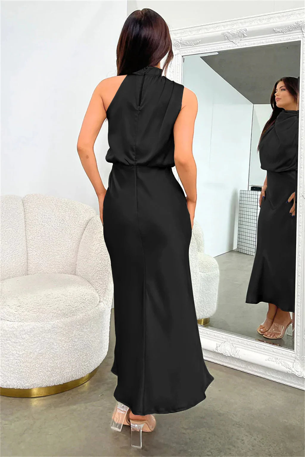 The Rebecca | Satin Maxi Dress with Halter Neck