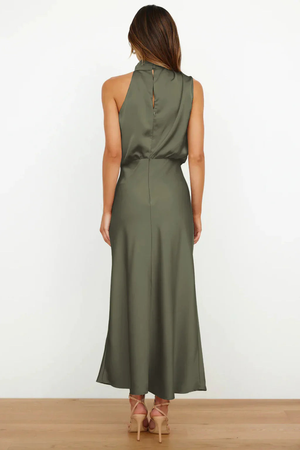 The Rebecca | Satin Maxi Dress with Halter Neck